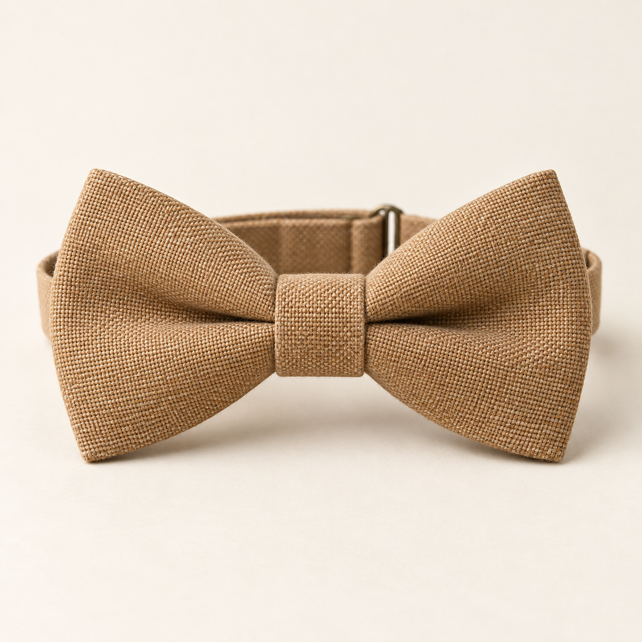 Camel cotton & linen pre-tied bow tie